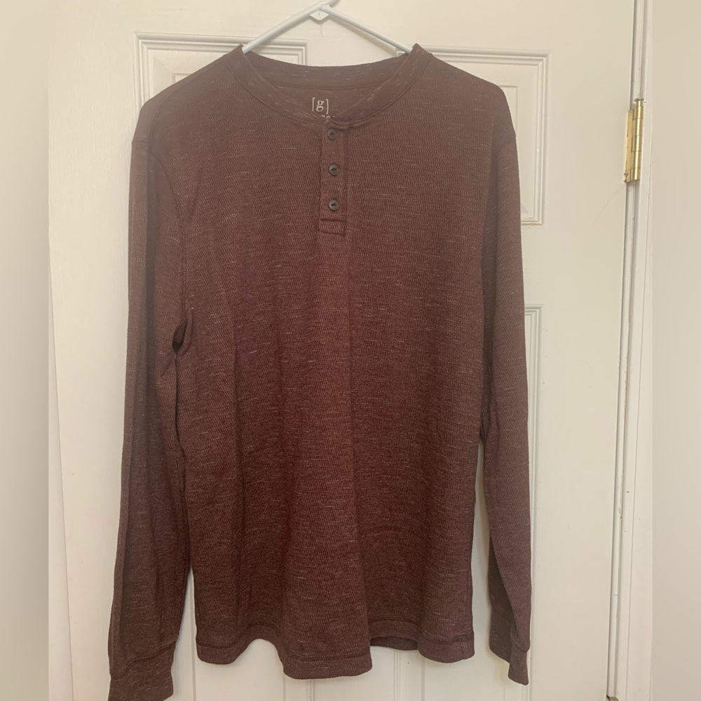George- men’s thermal shirt. Worn once Burgundy with very light cream fading